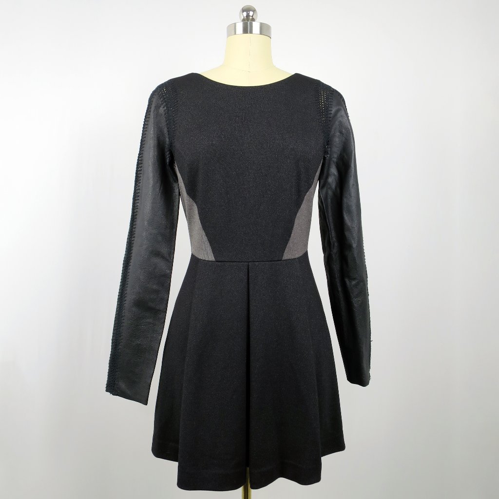 Nwt Stella & Jamie Rio Leather Sleeve Mix Media Dress Size M Retail $320